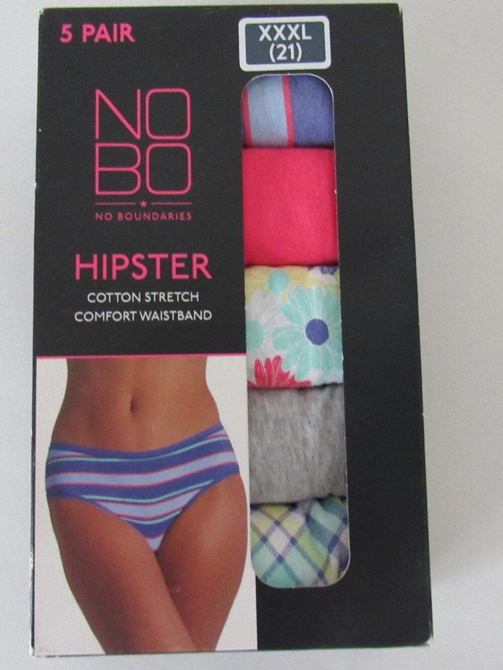 NEW FIVE PACK HIPSTER COTTON UNDERWEAR BY NO BOUNDARIES (NOBO) SIZE XXXL (21)